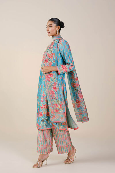 Nyneve Printed Mul Suit Set - Aqua